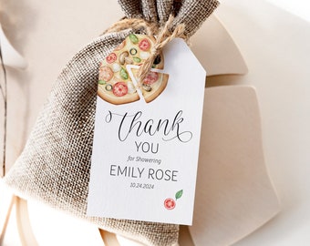 EDITIERBARE Oh Baby Pizza Danke Geschenkanhänger - Scheibe Scheibe Babyparty Geschenkbevorzugung Tag - Pizza und Schnullerbevorzugung Tag 2x3.5 PDF