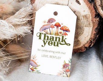 EDITABLE Mushroom Whimsical Birthday Favor Thank You Gift Tag - Enchanted Woodland Fungi favor tag - Toadstool Floral Favor Tag 2x3.5 PDF