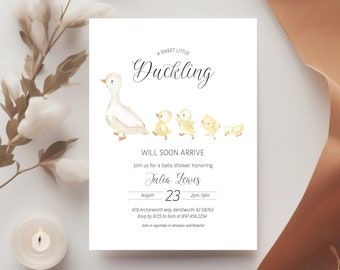 Editable A Little Duckling Will Soon Arrive Baby Shower Invitation - Baby Duck Baby Shower - Duckling Baby Shower Invitation PDF 5x7