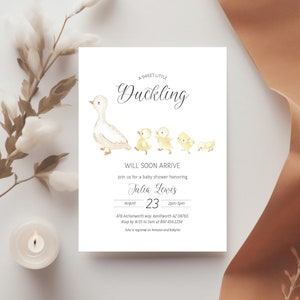 Editable A Little Duckling Will Soon Arrive Baby Shower Invitation - Baby Duck Baby Shower - Duckling Baby Shower Invitation PDF 5x7