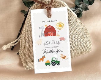 EDITABLE Farm Animals Favor Tag Printable Blue Farm Thank You Tags Farm ...