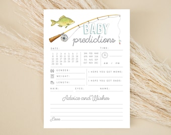 Editable Baby Fisherman is on the Way Baby Shower Predictions - Fishing Baby Wishes - Little Fisherman Shower Wish Card PDF 5x7