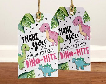 T-Rex GIRL Pink Dinosaur Birthday Thank you Favor tag PDF Diy - Favor Thank You Gift Tag - Instant Download Gift Tag