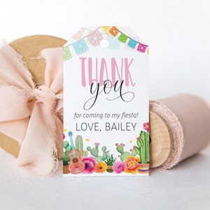 EDITABLE Fiesta Birthday Favor Thank You Gift Tag - Summer Watercolor Mexican Cactus Birthday Party Tag -Girl Fiesta Favor Tag 2x3.5 PDF