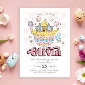 Editable Easter Little Chick Girl Birthday Invitation - This Little Chick Invitation - Easter Chick Birthday Invitation 5x7 PDF