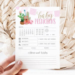 Carte de prédictions Fiesta modifiable pour baby girl - Tacos 'bout a Baby Cactus mexicain Fiesta Wishes - Carte de voeux Fiesta Shower PDF 3,5 x 5