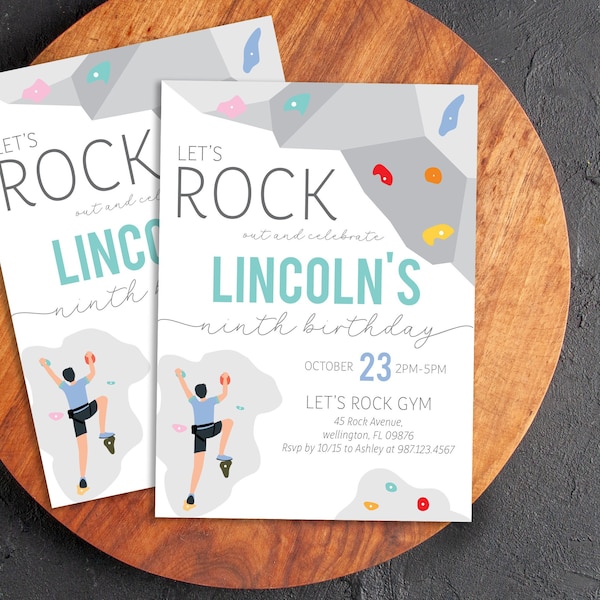 Editable Boy Rock Climbing Party Birthday Invitation - Let's Rock Birthday Invitation - Boy Rock Climbing Invite 5x7 PDF