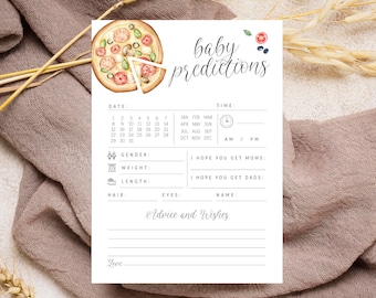 Editable Oh Baby Pizza Predictions Baby Shower Game - Slice Slice Baby Predictions & Wish Advice Card Pizza and Pacifier Invite PDF 5x7 PDF