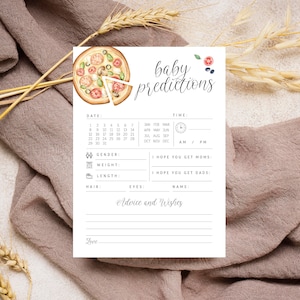 Editable Oh Baby Pizza Predicciones Baby Shower Juego - Slice Slice Baby Predicciones y tarjeta de consejos de deseos Invitación de pizza y chupete PDF 5x7 PDF