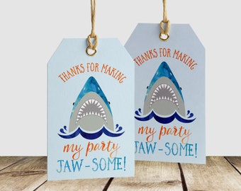 Étiquette de remerciement Shark Party Favor - Merci d'avoir rendu ma fête Jawesome - Fête d'anniversaire imprimable PDF DIY Favor Merci Gift Tag