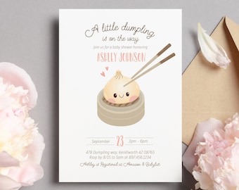 Editable Little Dumpling Baby Shower Invitation - Bao Dumpling Baby Shower - Little Dumpling on the Way Baby Shower - Dim Sum Baby 5x7 PDF