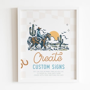 EDITABLE Retro Cowboy Two The West Custom Sign - Cowboy Rodeo Western Birthday Boy Signs - Where The West Was One Table Signs DIY 8x10