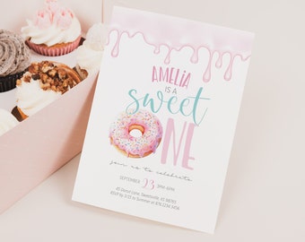 Bewerkbare Donut Girl Birthday Party uitnodiging - Donut opgroeien uitnodigen - een zoete Donut uitnodigen - twee zoete Donut uitnodiging 5 x 7 PDF