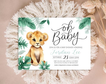 Editable Lion Baby Shower Invitation - Lion King Baby Shower - Safari Lion Neutral Wild Shower Invitation - Roaring wit excitement 5x7 PDF