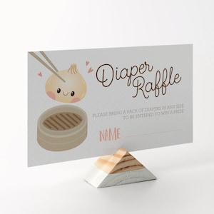 Editierbare Little Dumpling Baby Shower Windel Raffle - Bao Dumpling Baby Shower Windel Raffle Einladung Insert - Dim Sum Baby PDF 2x3.5