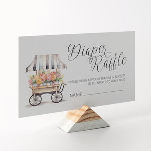 Bewerkbare baby in bloei bloemen baby shower luier loterij - Floral stand baby shower luier loterij uitnodiging invoegen PDF 2x3.5