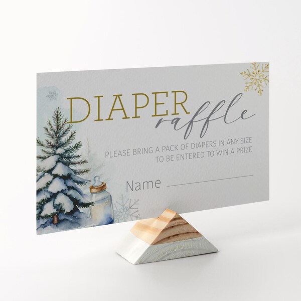 Editable Baby it's Cold Outside Baby Shower Diaper Raffle - Winter Snowy Pine Trees Diaper Raffle Invitation Insert PDF 2x3.5
