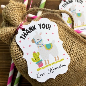 12 Llama Cactus Thank You Mexican Fiesta party Favor Tags - Spanish Mexican Fiesta - Alpaca Favor Thank You Tags - Customized with your name