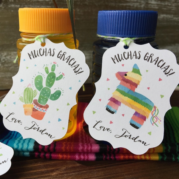 12 Muchas Gracias Thank You Mexican Fiesta party Favor Tags - Spanish Mexican Fiesta - Cactus/piñata Favor Thank You Tags