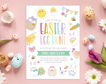 EDITABLE Easter Egg Hunt Invitation - Easter Egg Hunting Party Invite - Spring Easter Fun Invitation - Easter Bunny Invitation PDF 5x7