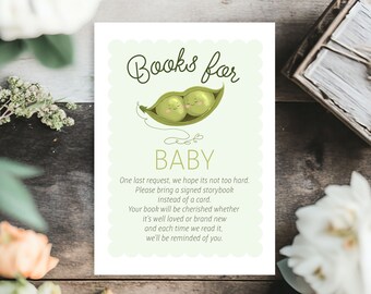 Editable Two Peas in a Pod Baby Shower Books for Baby - Twin Peas in a Pod Bring a Book Library Card - Pea Pod Book Request Card PDF 3.5x5