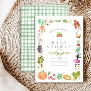 Bearbeitbare Lokal gewachsene Babypartyeinladung - ein kleiner Sprössling Selbstgemachte Babypartyeinladung - Bauernmarkteinladung 5x7 PDF