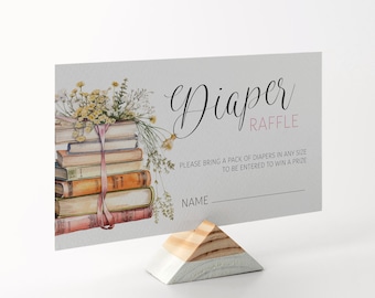 Editable Un nuevo capítulo pronto comenzará la rifa de pañales de ducha - Libro de cuentos Inserto de boleto para la rifa de pañales de baby shower - Inserto de pañales PDF 2x3.5