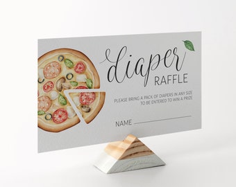 Bearbeitbar Oh Baby Pizza Babyparty Windel-Verlosung - Scheibe Scheibe Baby-Windel-Verlosung Los-Einsatz - Pizza und Schnuller-Dusche-Verlosung PDF 2x3.5