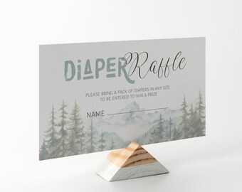 Editable Let The Adventure Begin Baby Shower Diaper Raffle/Woodland Forest Mountain National Park Diaper Raffle Invitation Insert PDF 2x3.5