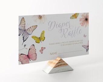 Bewerkbare A Little Butterfly Baby Douche Luier Loterij - Love Bug Flutter Roze en Paarse Vlinder Breng een pakje luiers in PDF 2x3.5