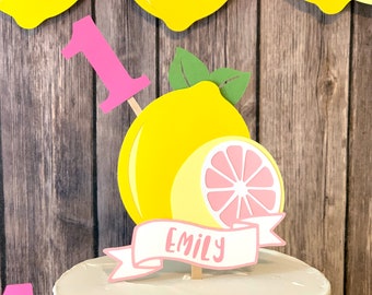 Sweet Little Lemon Birthday CAKE TOPPER - Citrus Lemon Birthday Smash Cake Topper - Pink Lemonade Birthday Cake Topper - Any Age/Name