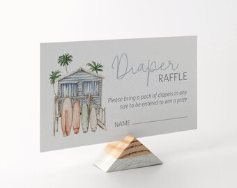 Editable Baby on Board Surfing Baby Shower Diaper Raffle - Ocean Beach Surfing Baby Shower - Baby Surf Diaper Raffle Invitation Insert PDF
