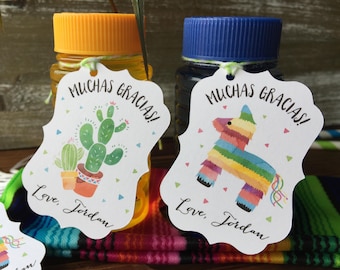 12 Muchas Gracias Thank You Mexican Fiesta party Favor Tags - Spanish Mexican Fiesta - Cactus/piñata Favor Thank You Tags