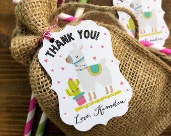 12 Llama Cactus Thank You Mexican Fiesta party Favor Tags - Spanish Mexican Fiesta - Alpaca Favor Thank You Tags - Customized with your name