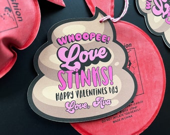 EDITABLE Whoopee Cushion Love Stinks Valentines Day Kids Gift Tag - Valentines Classroom Exchange Gift Tag - Non Food Valentines Class Gift