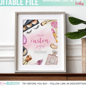 EDITABLE Spa Glitz and Glam MakeUp Birthday Custom Sign -Makeup Tween Pink Party Birthday Signage - Manicure Pedicure PDF DIY File 8x10