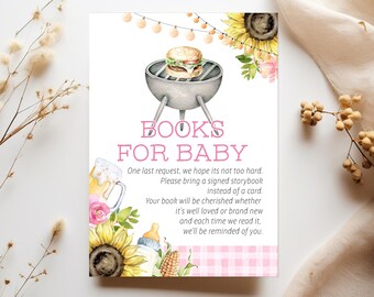 Bewerkbare meisje roze broodje in de oven, hamburgers op de grill BBQ baby shower boeken voor baby - meisje BBQ breng een boek uitnodiging invoegen PDF 3.5x5
