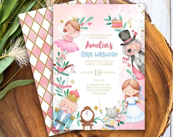 Editable Nutcracker Sugar Plum Fairy Birthday Invitation - Winter Ballerina Pink Party - Nutcracker Fairy Girl Birthday Party Invitation