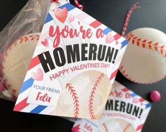 EDITABLE Valentines, Baseball You&#39;re a Homerun Valentines Day Kids Gift Tag - Baseball Valentines Gift Tag - Classroom Valentines
