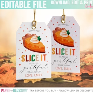 Anyway you slice it we are so grateful for you Thanksgiving Gift Tag - Pumpkin Pie Slice Tag - Thanksgiving Grateful Tag Editable DIY Tag