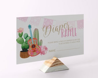 Editable Fiesta Baby Girl Shower Diaper Raffle -Taco 'bout a Baby Mexican Cactus Fiesta Diaper Raffle Invitation Insert PDF 2x3.5