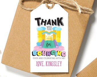 Editable Jump Bounce and Leap Around Thank you Favor Tag -  Bounce House Thank you Tag - Jumping Castle Tag 2x3.5 PDF