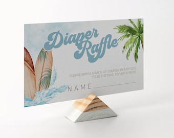 Editable Baby on Board Surfing Baby Shower Diaper Raffle - Ocean Beach Surfing Baby Shower - Baby Surf Diaper Raffle Invitation Insert PDF