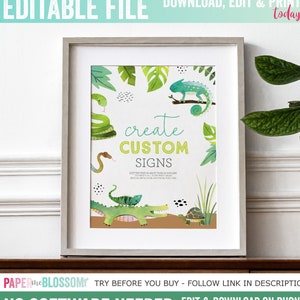 EDITABLE Hop Creep and Slither Reptile Custom Sign-Critter Alligator Snake Chameleon Tortoise Lizard Birthday Signage- PDF DIY File 8x10