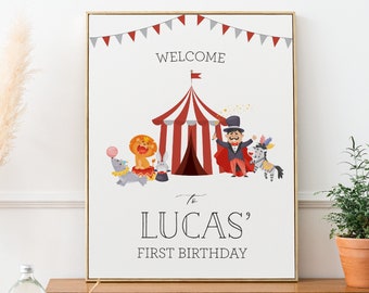 EDITABLE Circus Birthday Birthday Welcome Poster - Come one Come all Circus Welcome Sign - Step right up Circus Party Welcome Sign 16x20