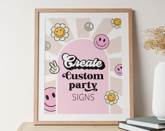 EDITABLE Two Groovy Retro Pink Smiley Face Custom Sign -Retro Groovy Daisy Flower Birthday Signage - 2nd Birthday Hippie Party Sign 8x10