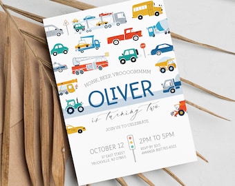 Editable Transportation Birthday Invitation - Bus, Truck, Cars, Automobile Invitation - Honk Honk, Beep Beep, Vroom Car Invitation PDF 8x10