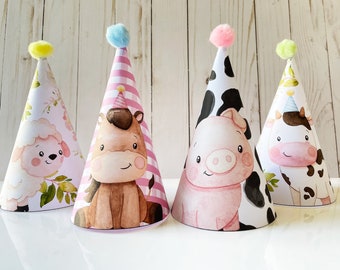 SOFORTIGER DOWNLOAD Bauernhof Tier Geburtstag Hüte - Kuh Pferd Schwein Schaf Bauernhof Party Papierhüte - druckbare Bauernhof Barnyard Tier floral Scheunenhüte