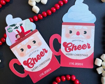 Christmas Cup of Cheer Coffee Gift Card Holder - Christmas Santa Mug Gift Card Holder Gift Tag EDITABLE DIY