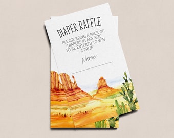 Editable Little Cowboy Baby Shower Diaper Raffle -Wild West Rodeo Baby Shower -Desert Baby Red Rock Canyon Western Diaper Raffle PDF 2x3.5
